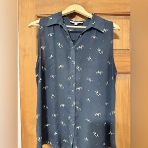 Sleeveless Floral Button-Front Blouse